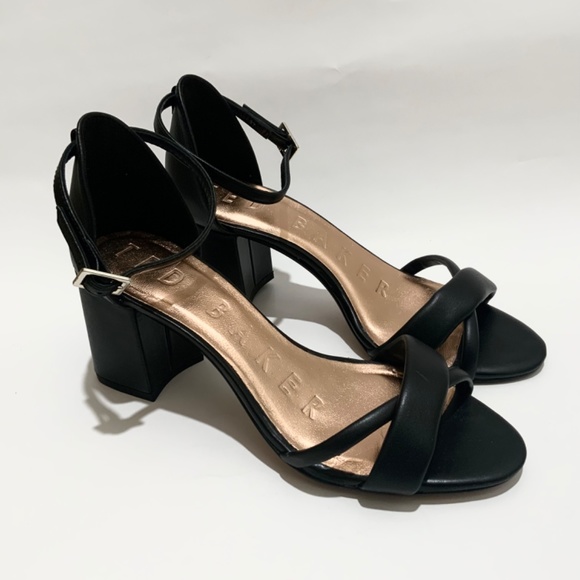 Ted Baker Sheaha Ankle Strap Heels Black Leather Sandal Block Heel Pumps 37 6.5 - Picture 8 of 11